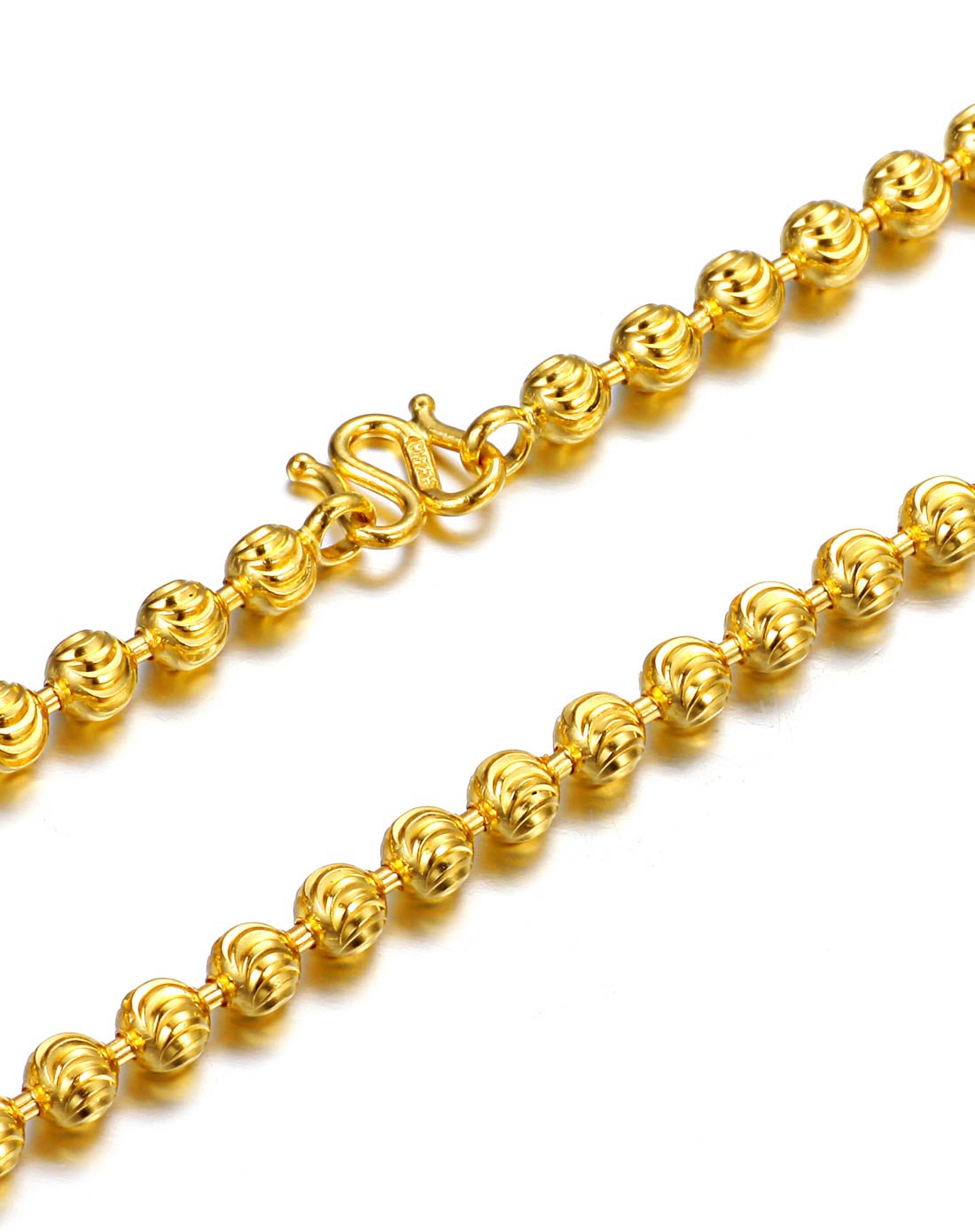 弯刀光珠 金珠合璧黄金千足金项链