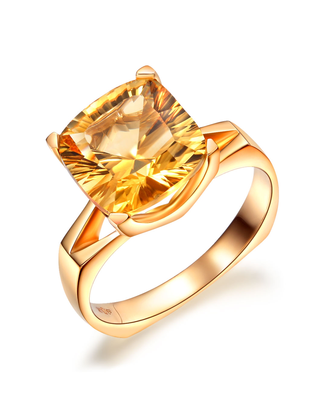 3克拉方形黄晶彩金戒指财富石 七彩云