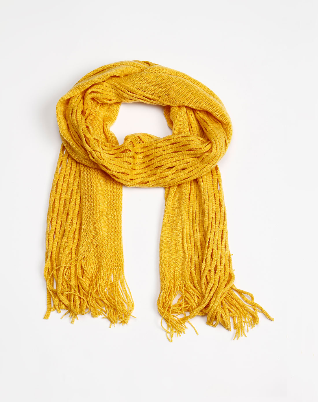 黄色鱼网流苏时尚围巾