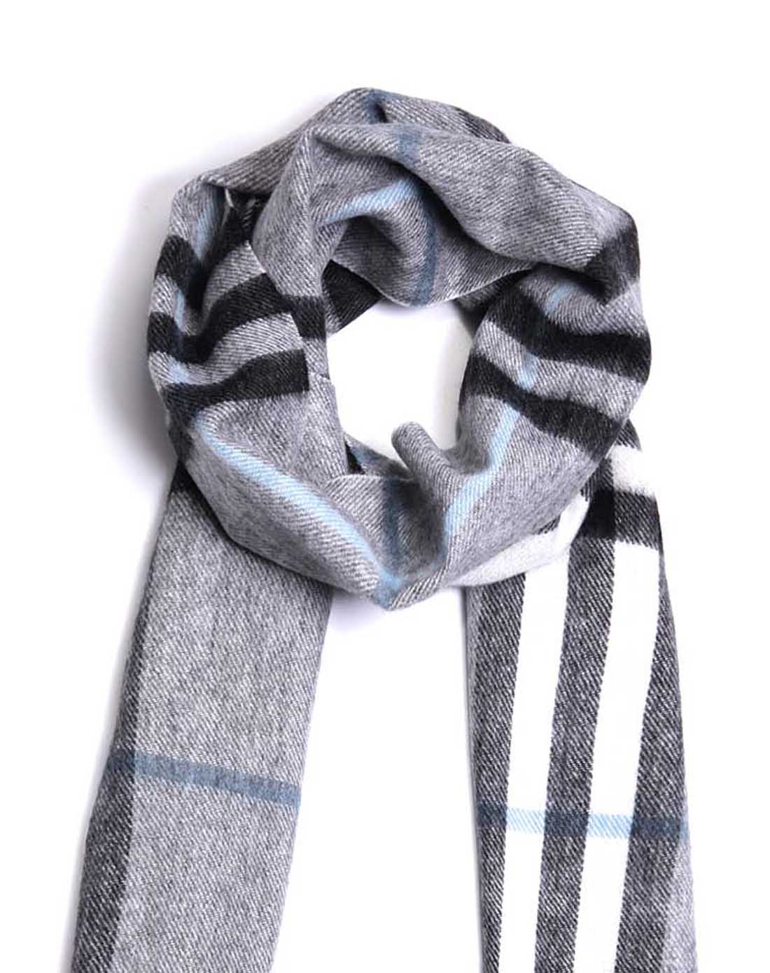 慕黛希尔 男款羊绒灰白色英格兰大格子围巾