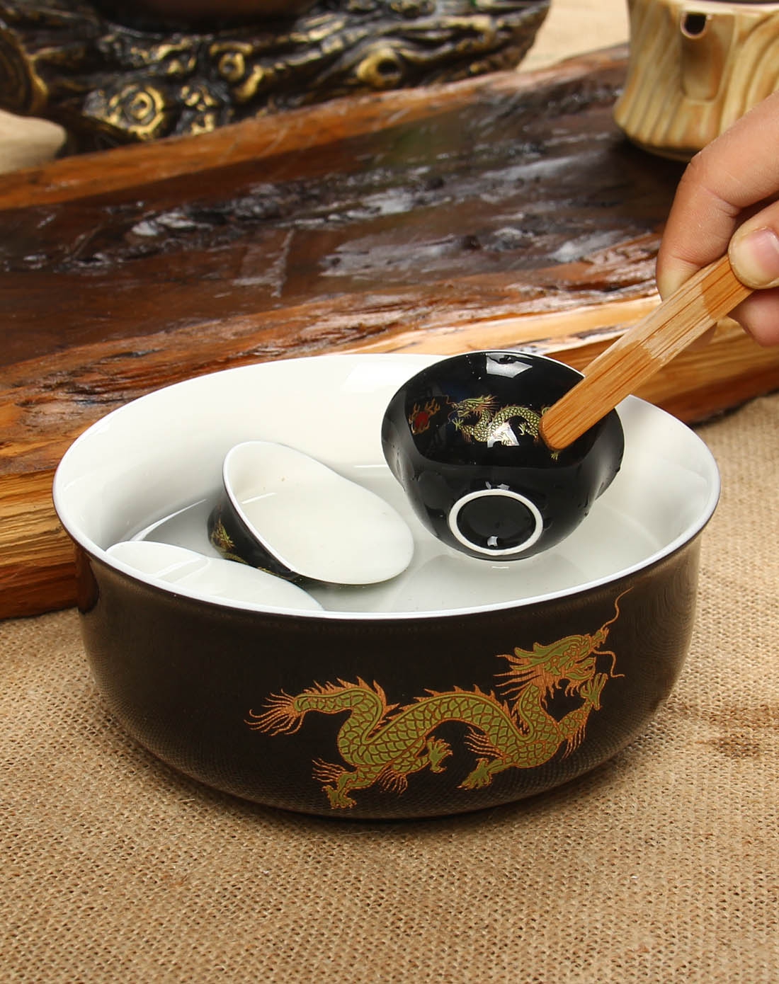 黑金龙茶洗杯洗茶道必备16.5cm