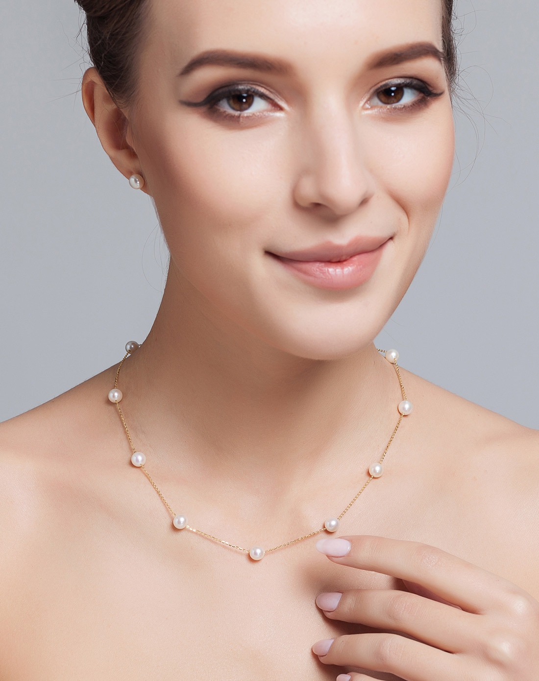 18k黄金镶天然珍珠项链满天星正圆6.5-7mmbzx110(附质检证书)