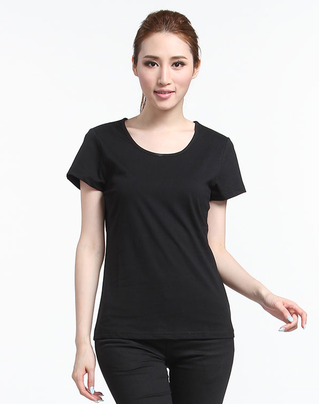 女款简约圆领黑色短袖t恤