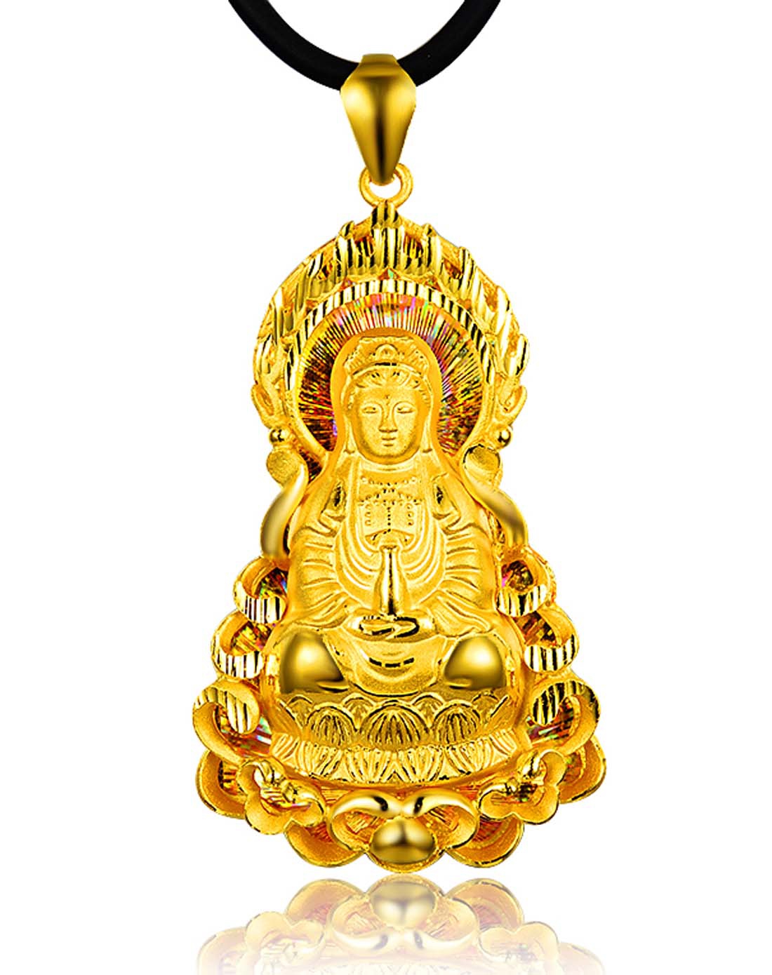 千足金吊坠 佛光普照千足金观音11.5克