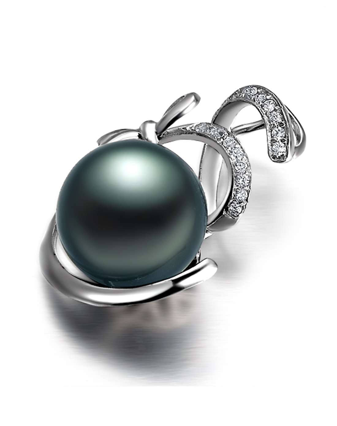 嘉博瑞gvbori珠宝专场-白18k金大溪地黑珍珠吊坠(圆满人生)10-11mm