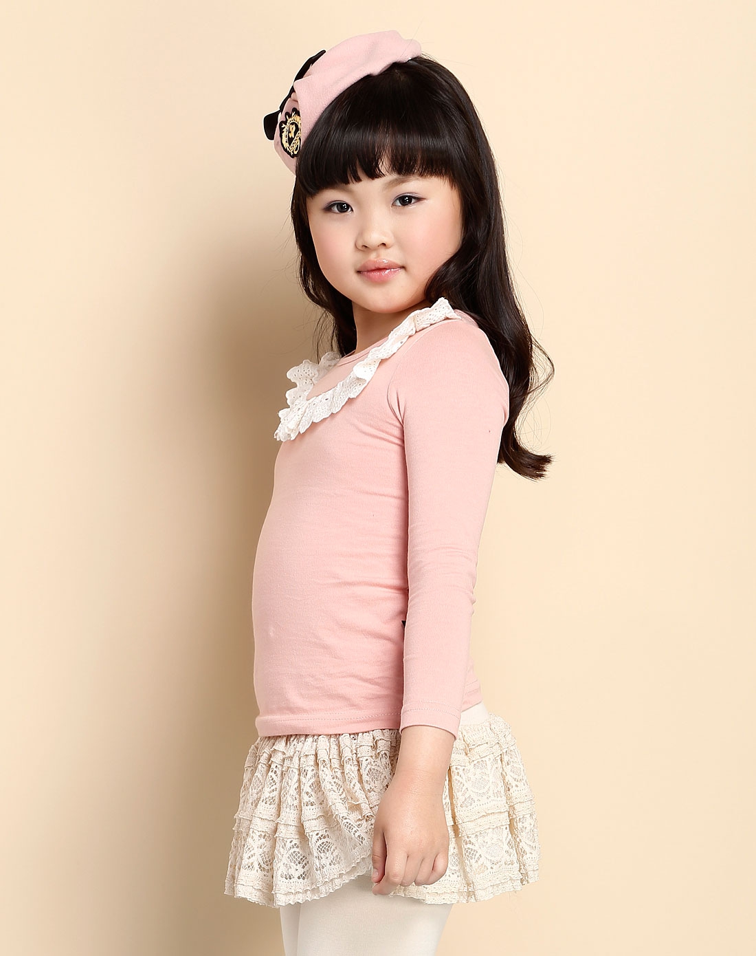 女童裸粉长袖t恤