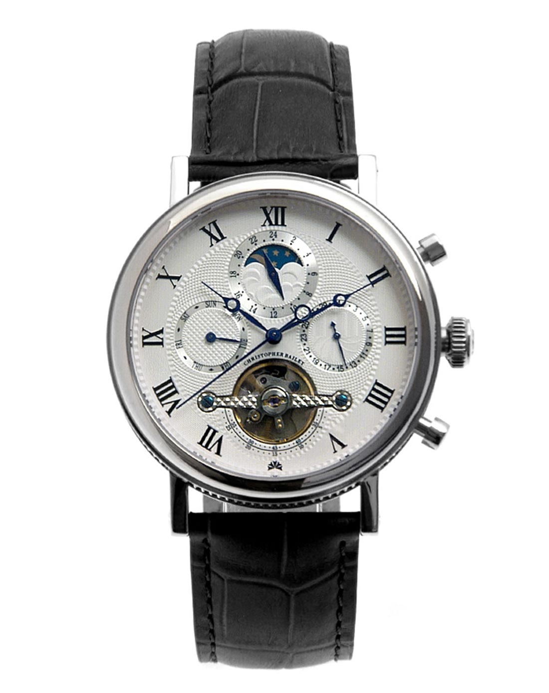 珂芮柏蒂 白面月光银飞轮机械男表