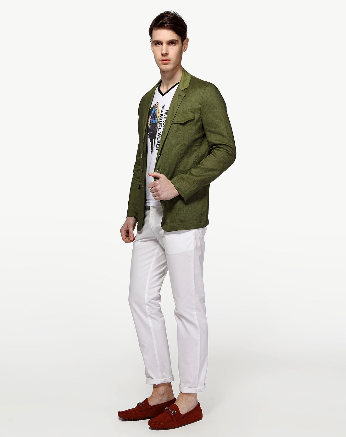 草绿色时尚长袖西装