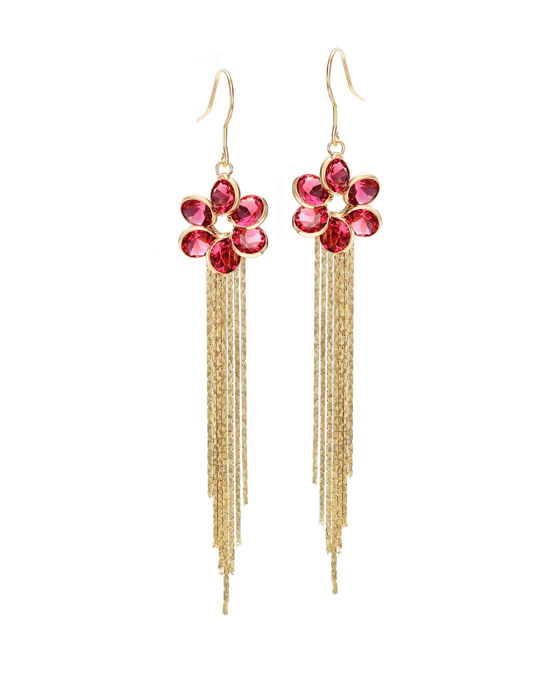 锆石花型流苏耳环