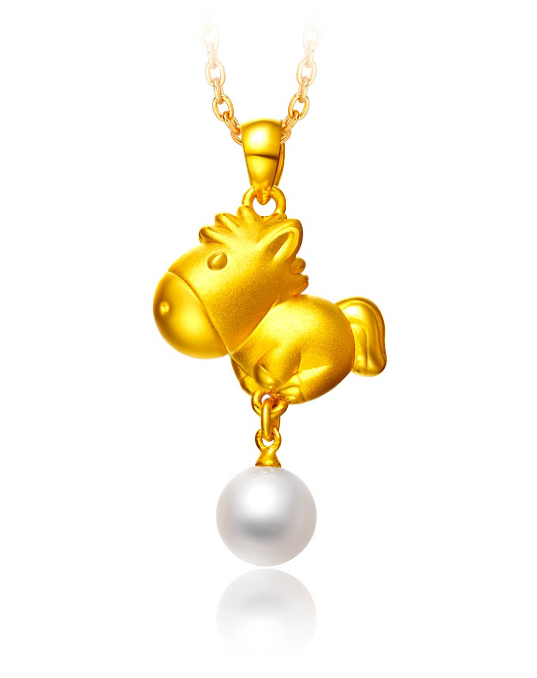 俏皮生肖马黄金珍珠吊坠
