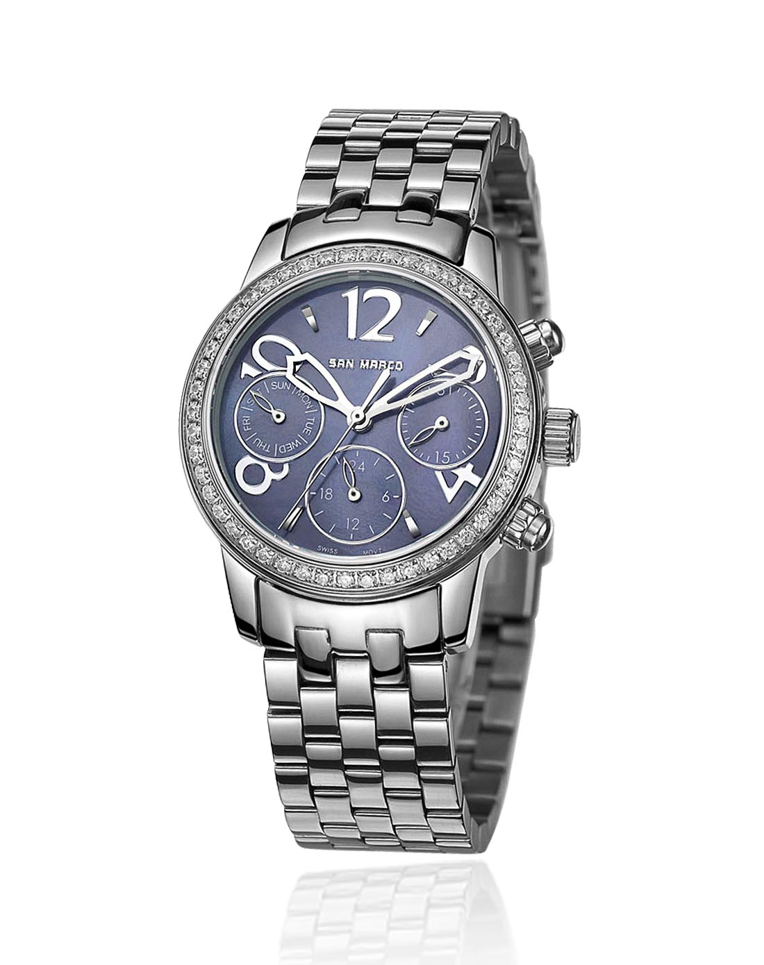 marco手表专场 > 全钢瑞士多功能机芯镶石女表