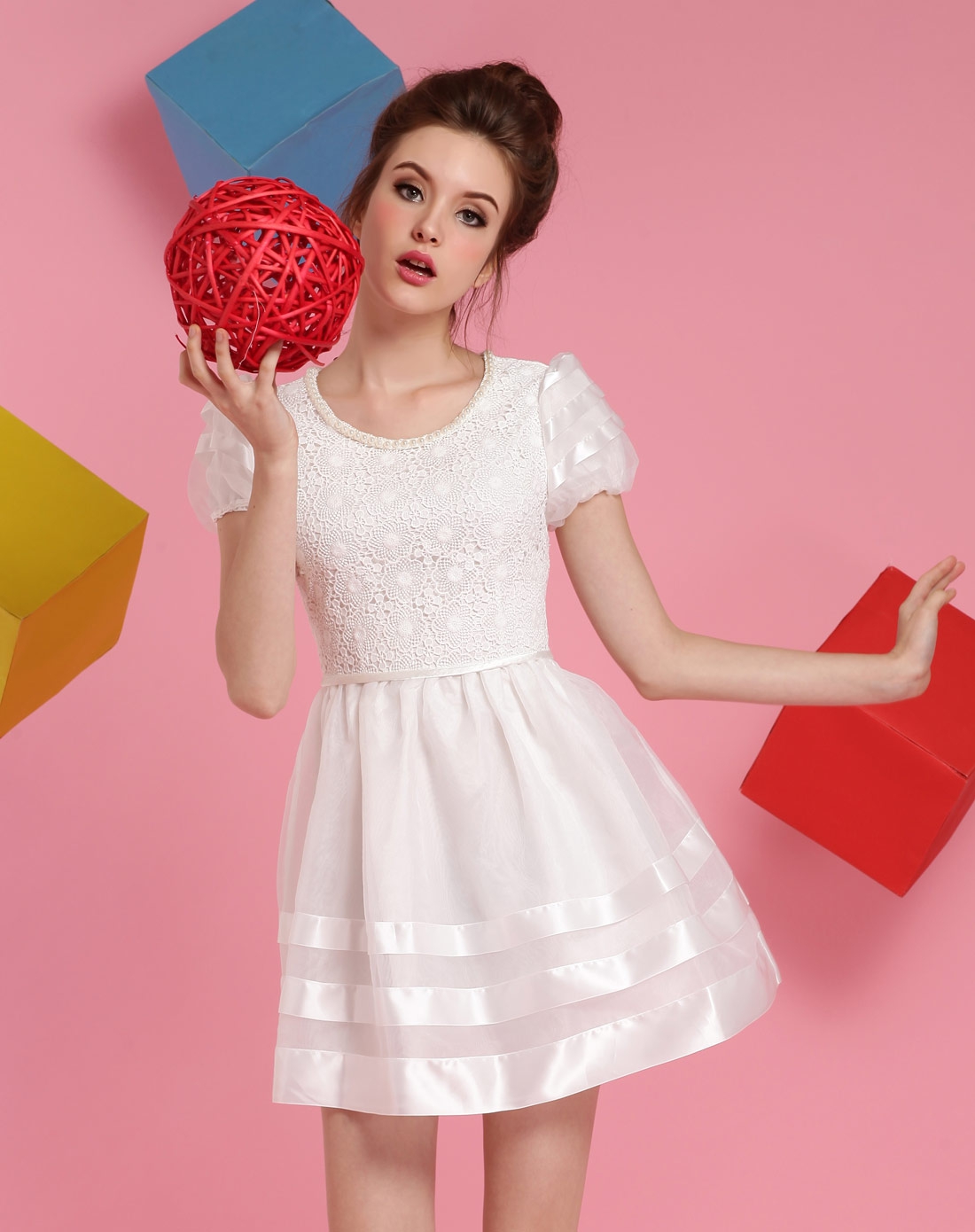 泡泡袖公主连衣裙