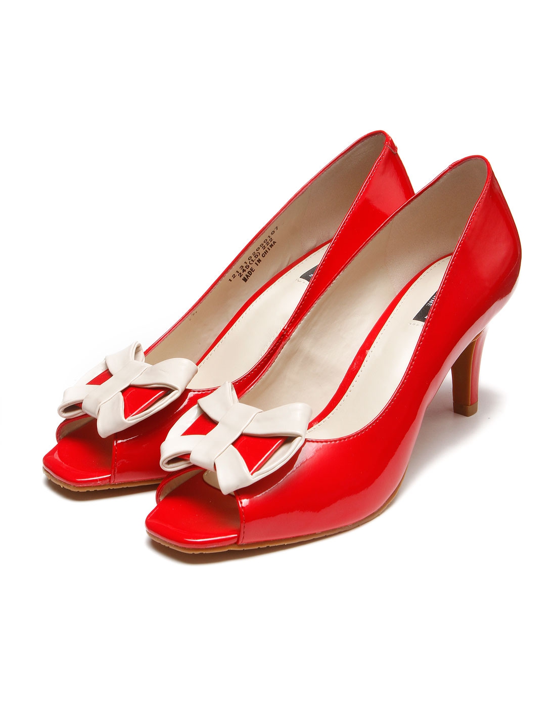 达芙妮印象 亮面撞色蝴蝶结鱼嘴高跟鞋
