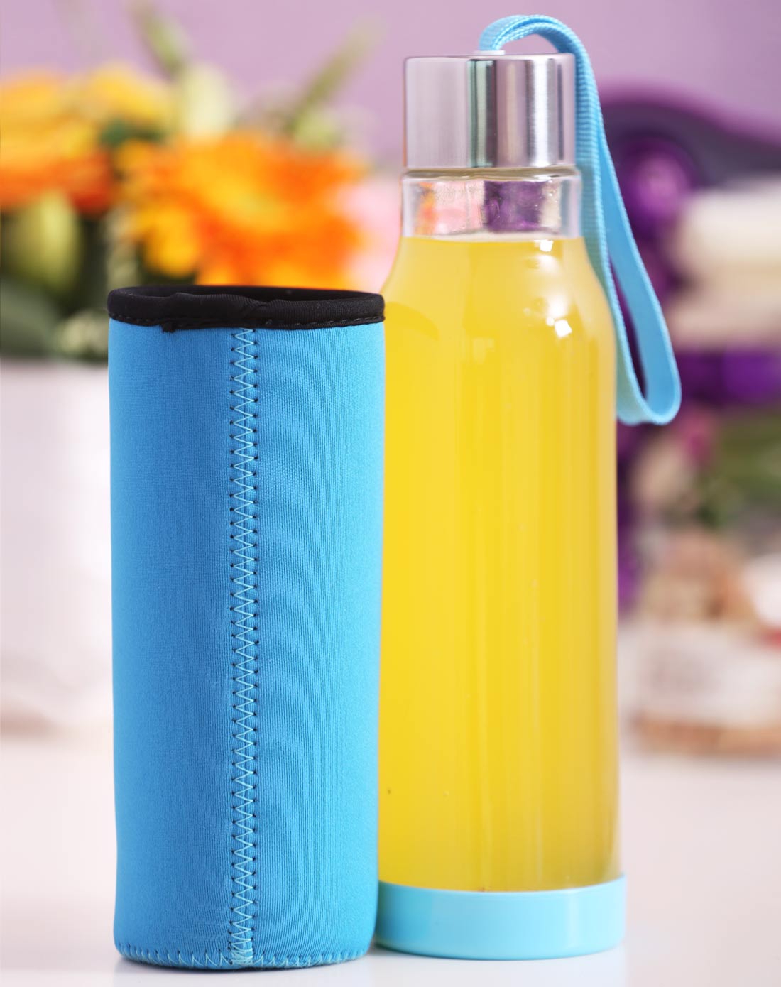 jm韩式便捷密封时尚带隔热套水杯(蓝色)