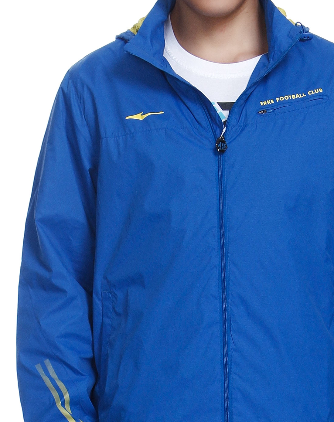 鸿星尔克erke男女装混合专场-足球系列透气男款彩蓝色连帽长袖运动