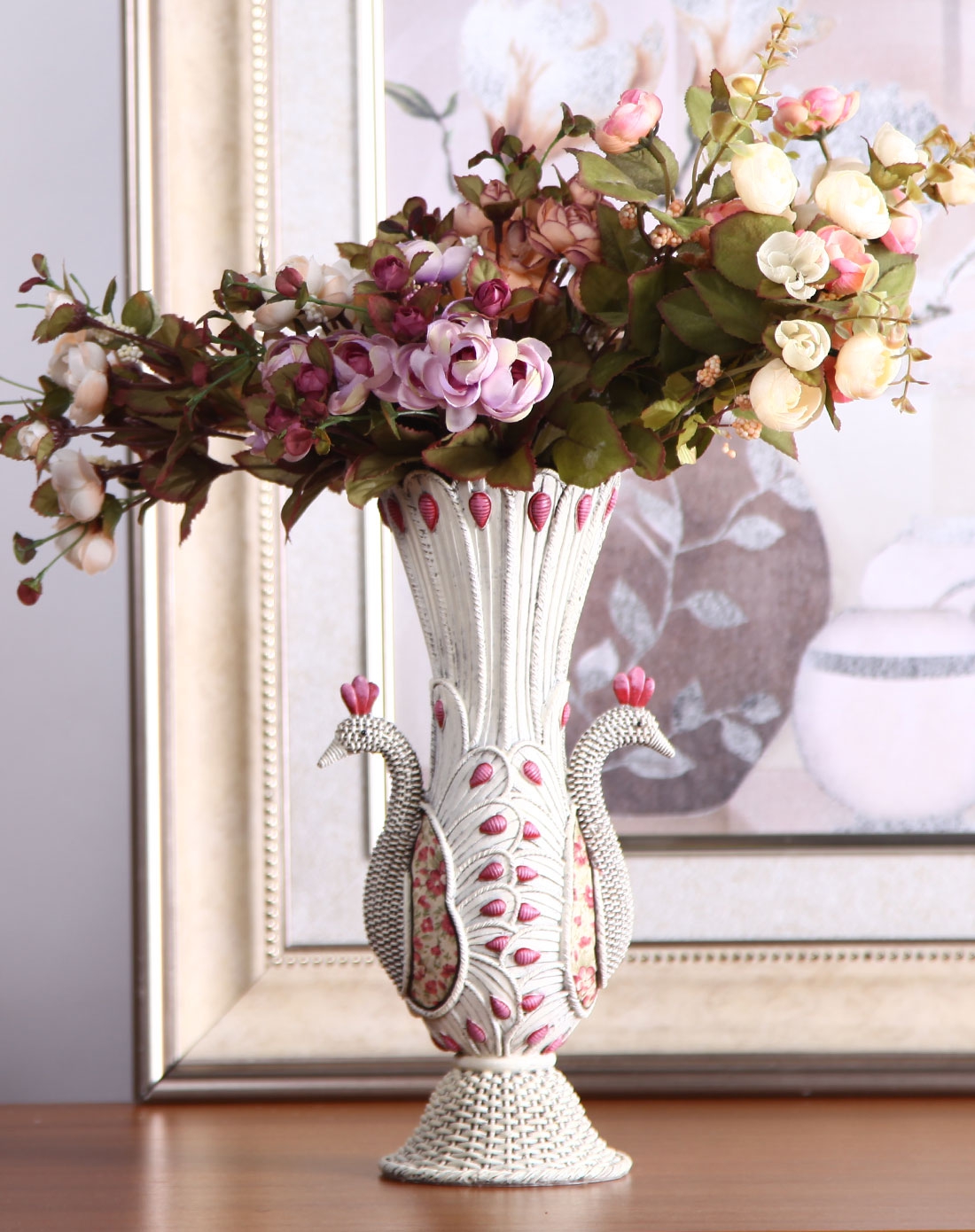 欧式树脂摆件花瓶-白凤凰开屏