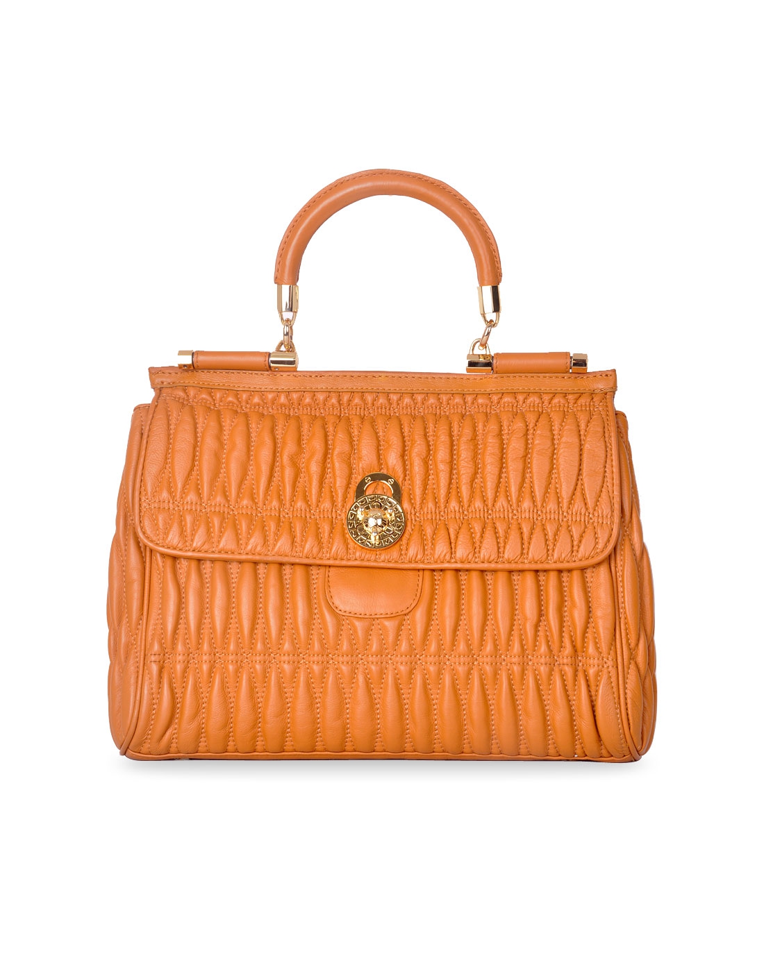 土黄色水软头层牛皮女士手提包