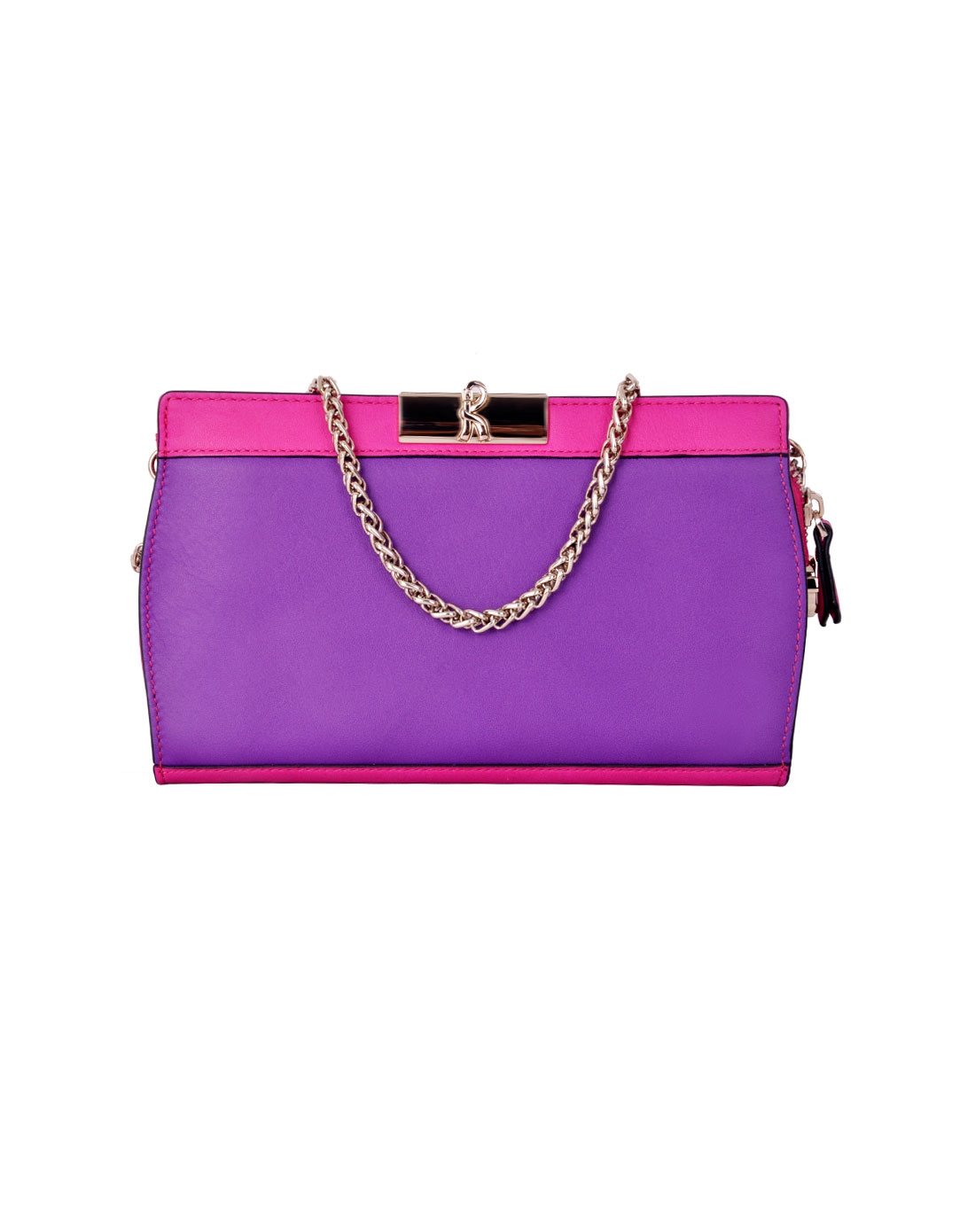 紫色牛皮配玫红色牛皮女士手拿包