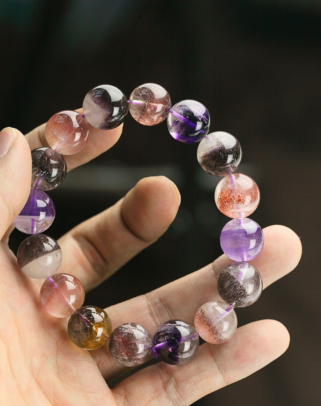 收藏级 天然顶级超级七手串 三轮骨干水晶