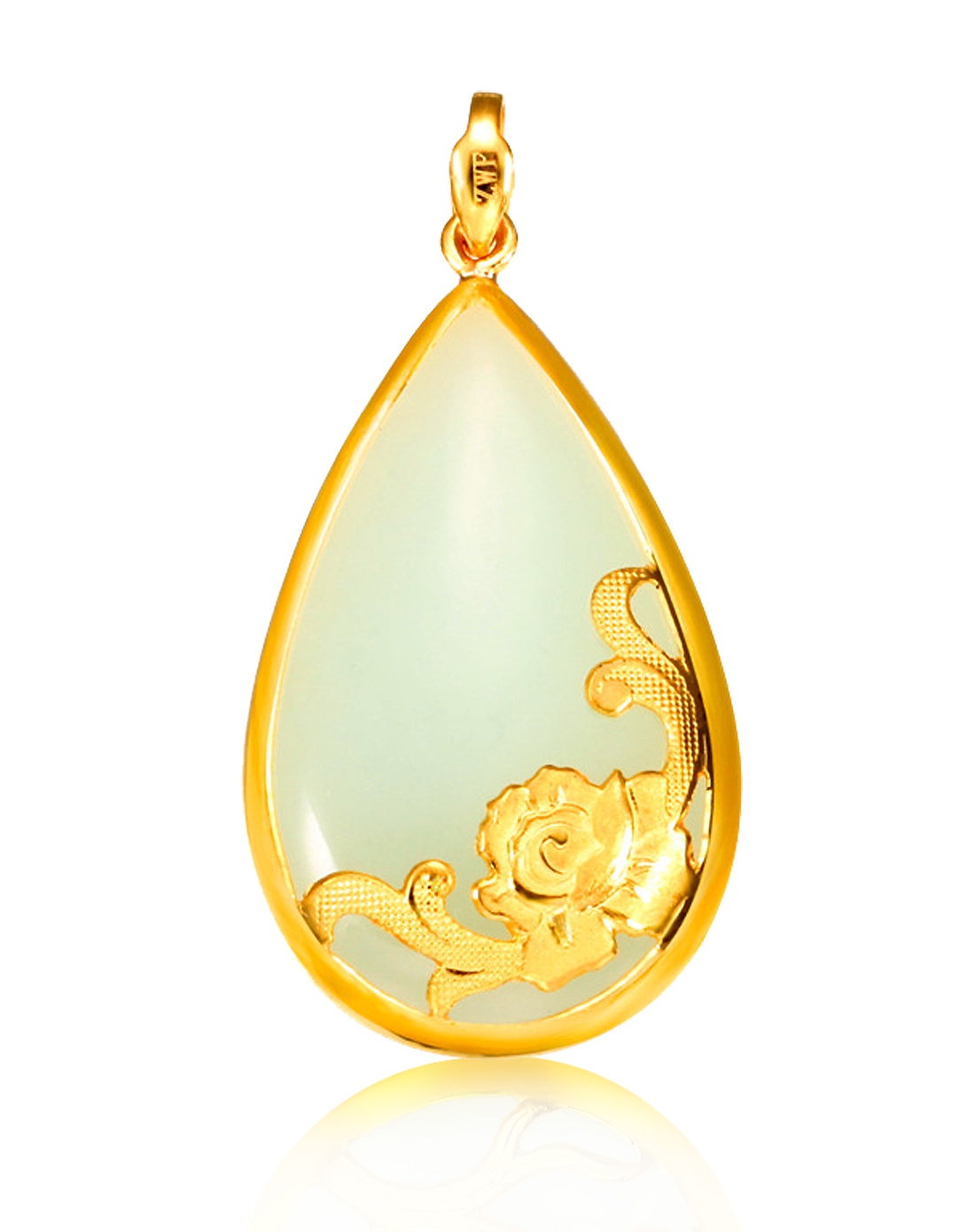 和田玉千足金吊坠 国色天香