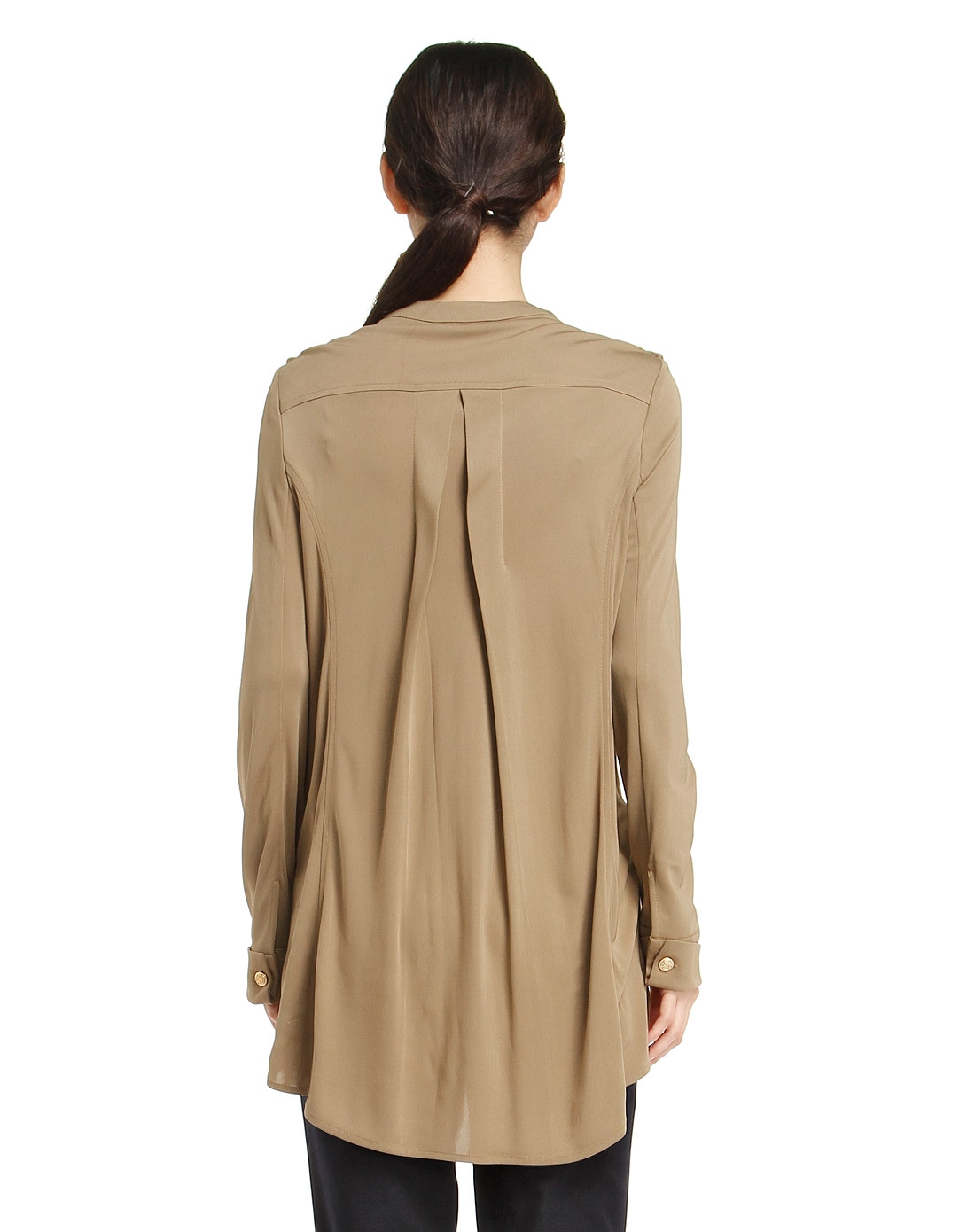 咖绿色欧美风气质时尚长袖衬衫