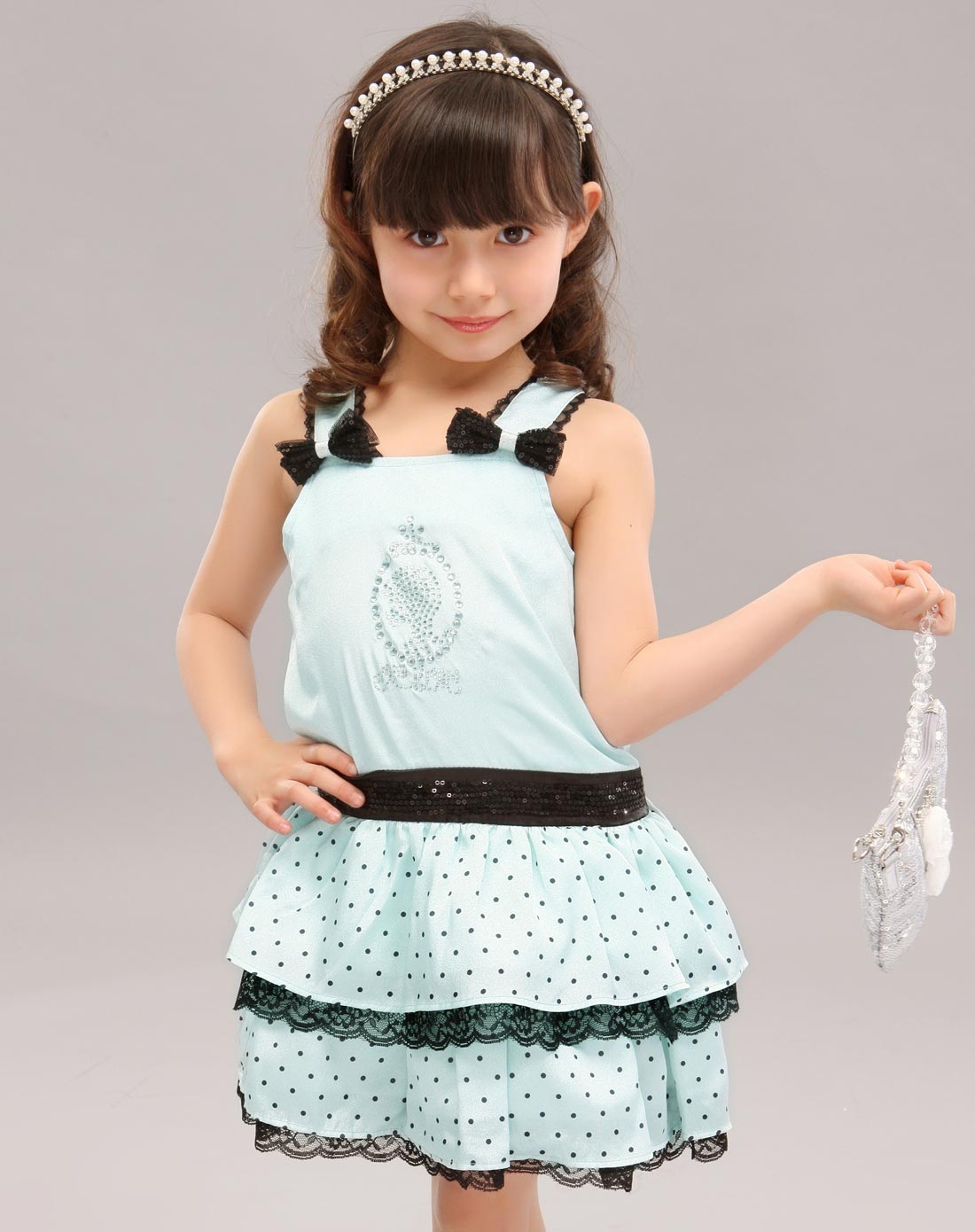 摩登小姐miss de mode 女童水蓝色背心裙