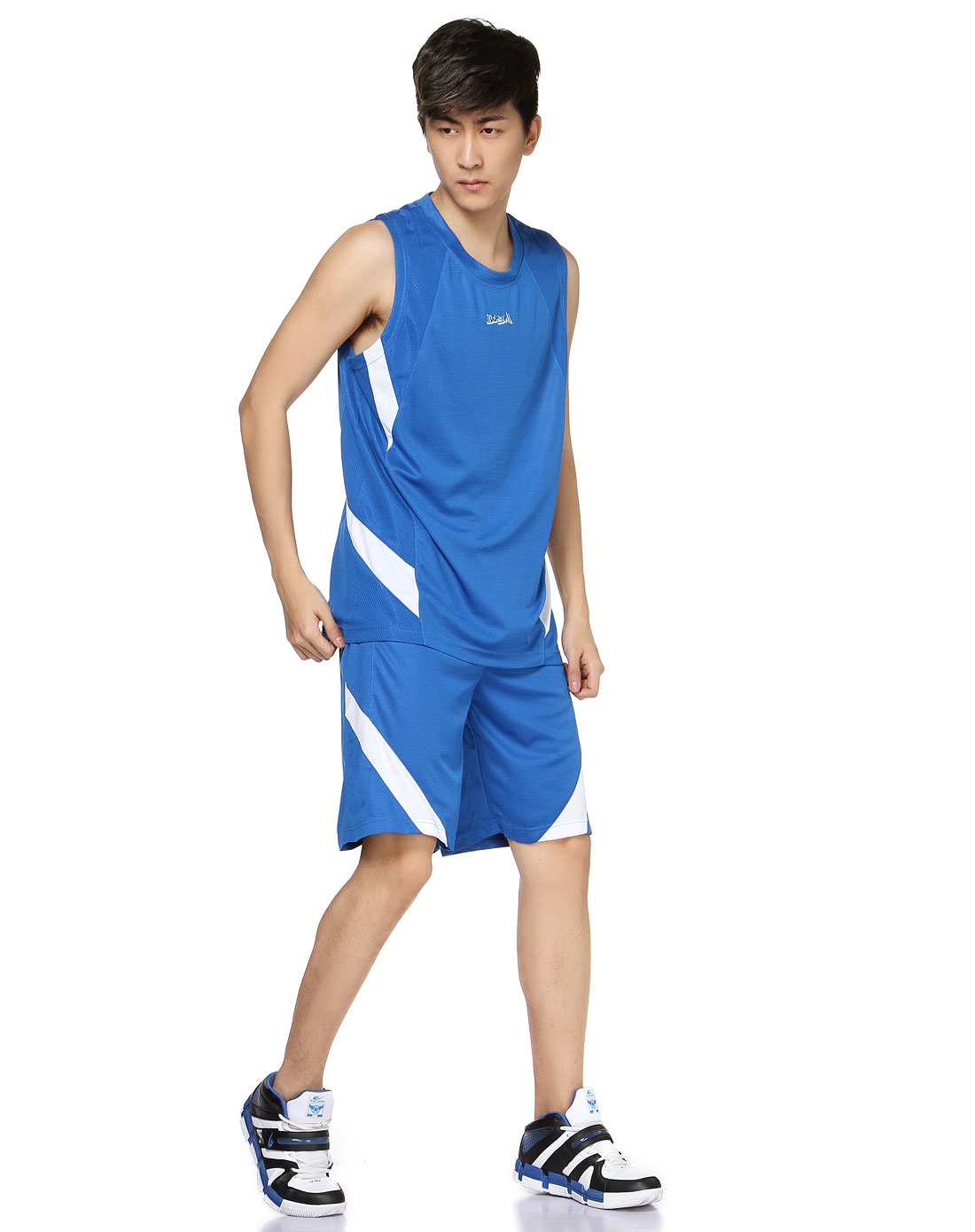 时尚透气舒适男款蓝色背心篮球服套装
