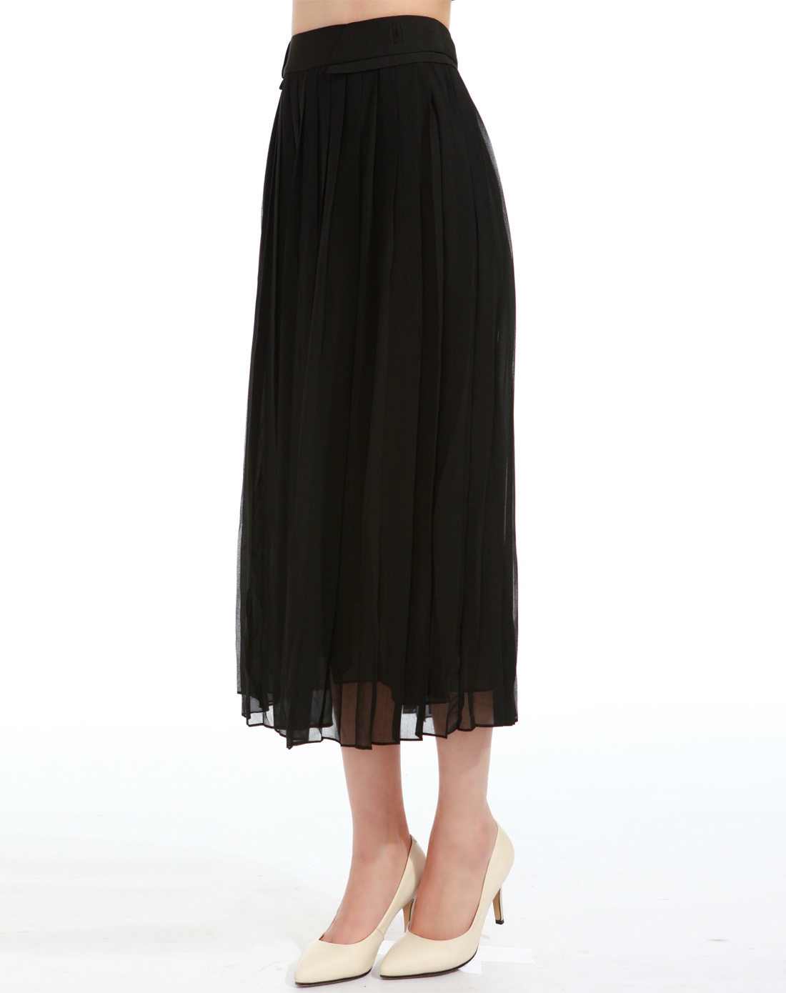 女装黑色雪纺百褶裙半身裙拖地长裙