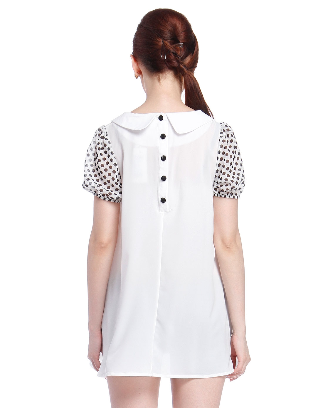 白色半开胸纽扣气质短袖雪纺衫