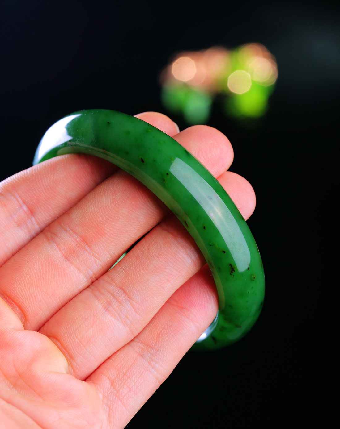 晶萃轩ching sui hin玉石贵重专场-老种料测打光满绿色少许墨点天然