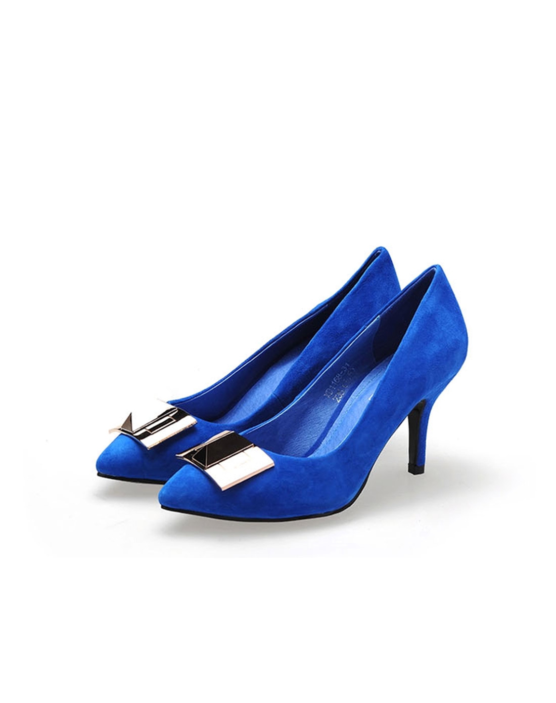 蓝色欧美性感高跟真皮尖头单鞋