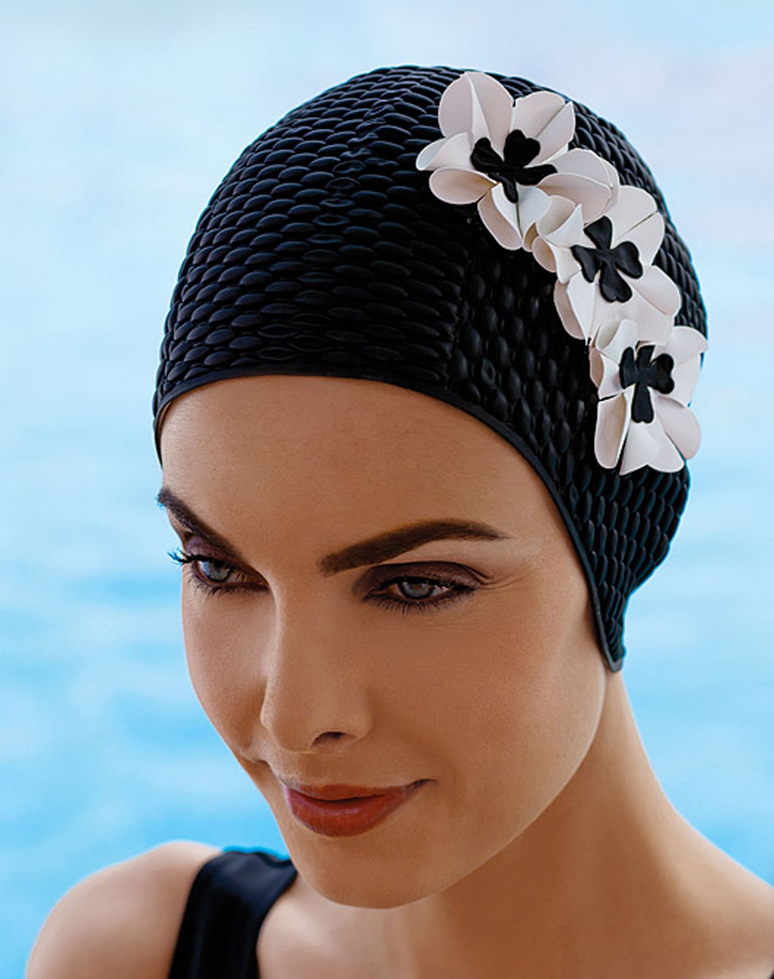 fashy 泡沫花型时尚女性游泳帽 黑色