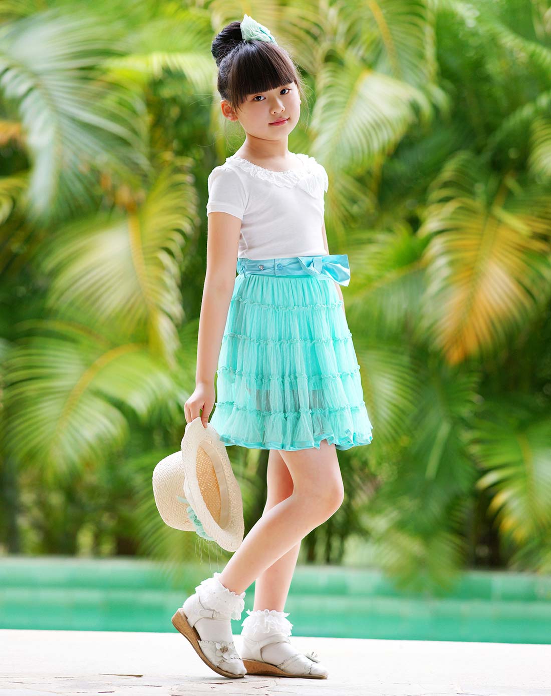 摩登小姐miss de mode女童绿色蛋糕裙