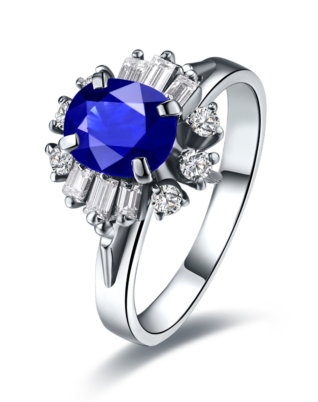 母亲节珠宝专场-gvbori 铂金天然斯里兰卡蓝宝石镶钻女戒-权威证书