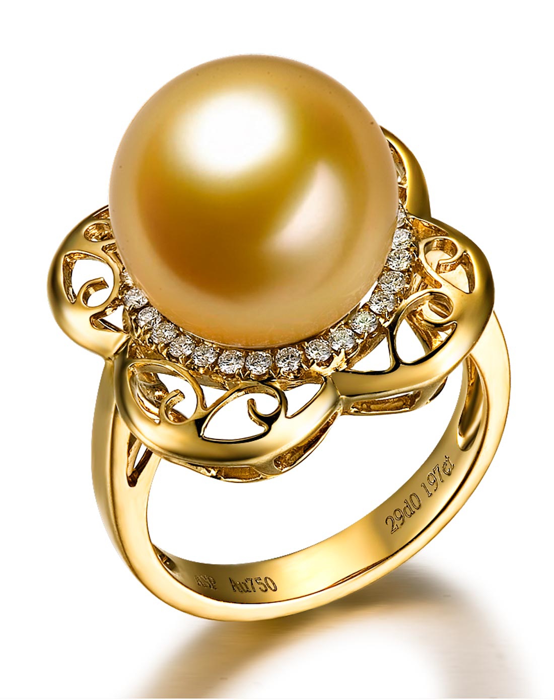 gvbori 黄18k金南洋金珍珠戒指(爱的诠释)12-13mm-权威证书