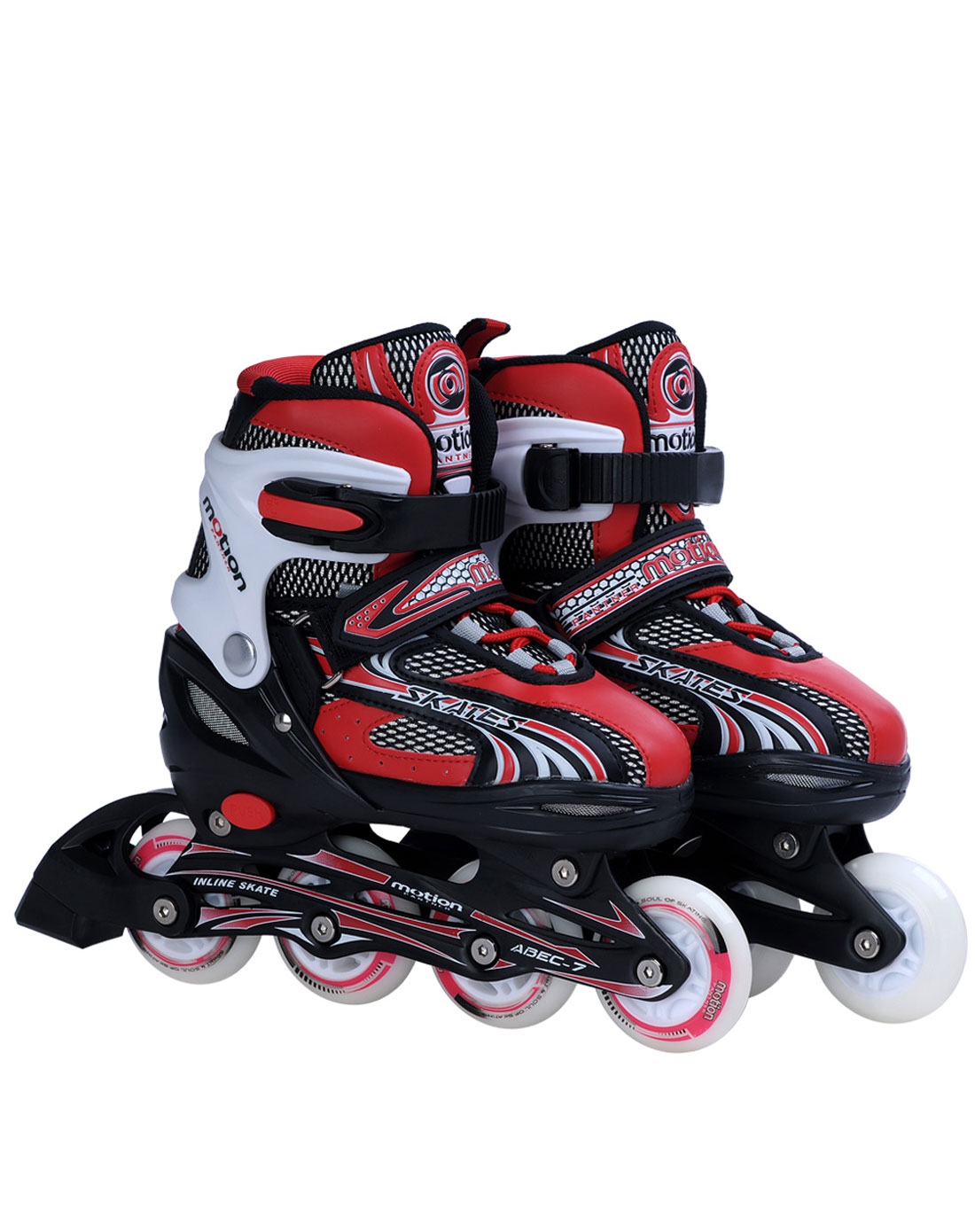 运动伙伴大红色可调直排轮儿童溜冰鞋