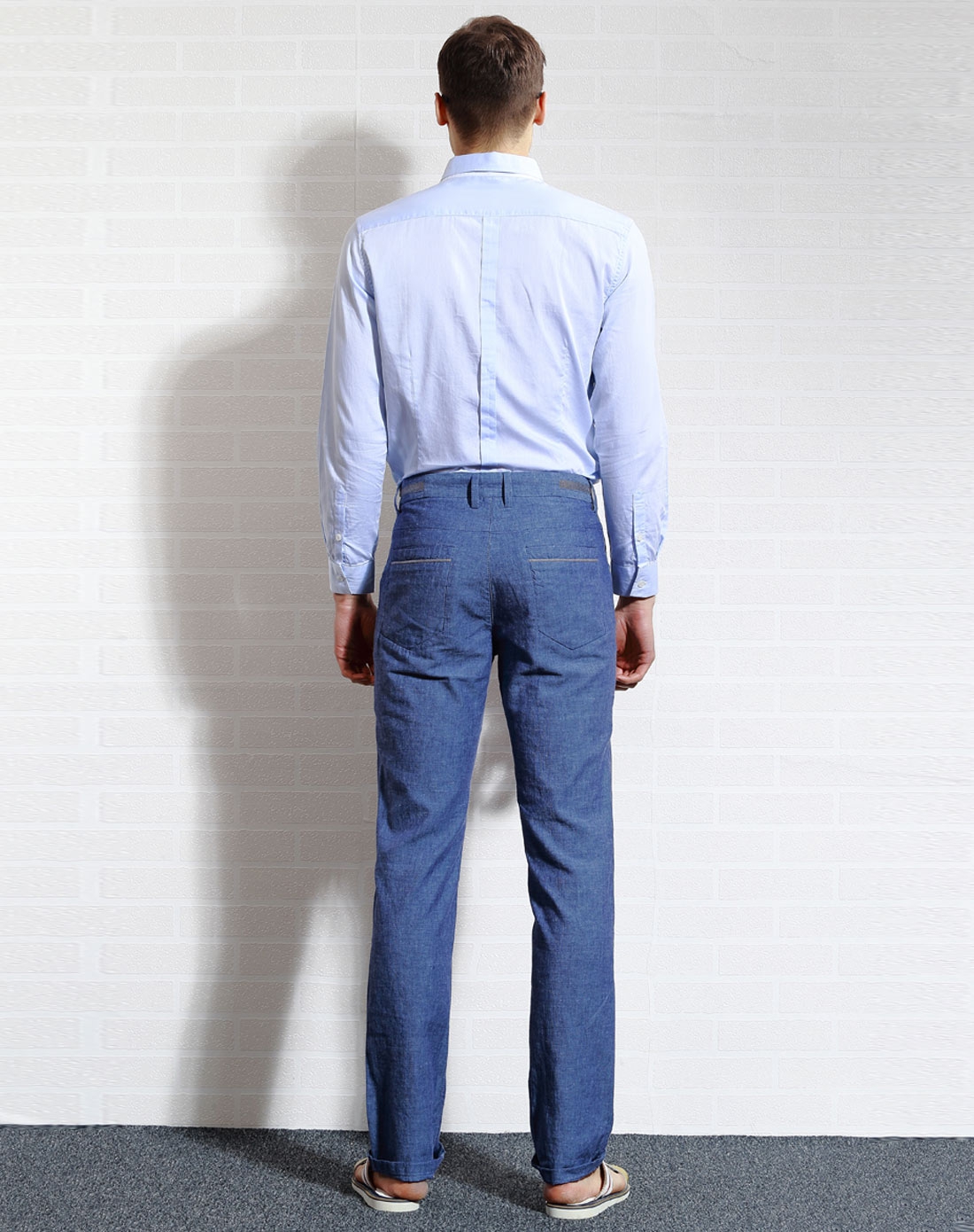 粉蓝色纯棉长袖休闲衬衫