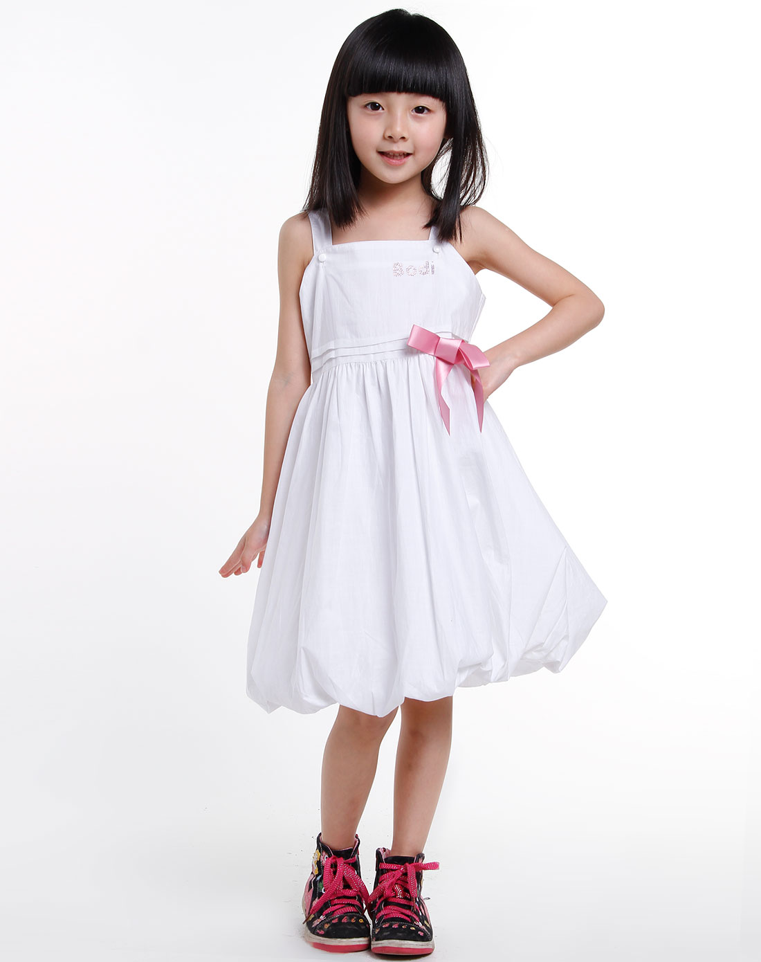 柏迪小熊bodi bear-女童白色镶石字母吊带连衣裙