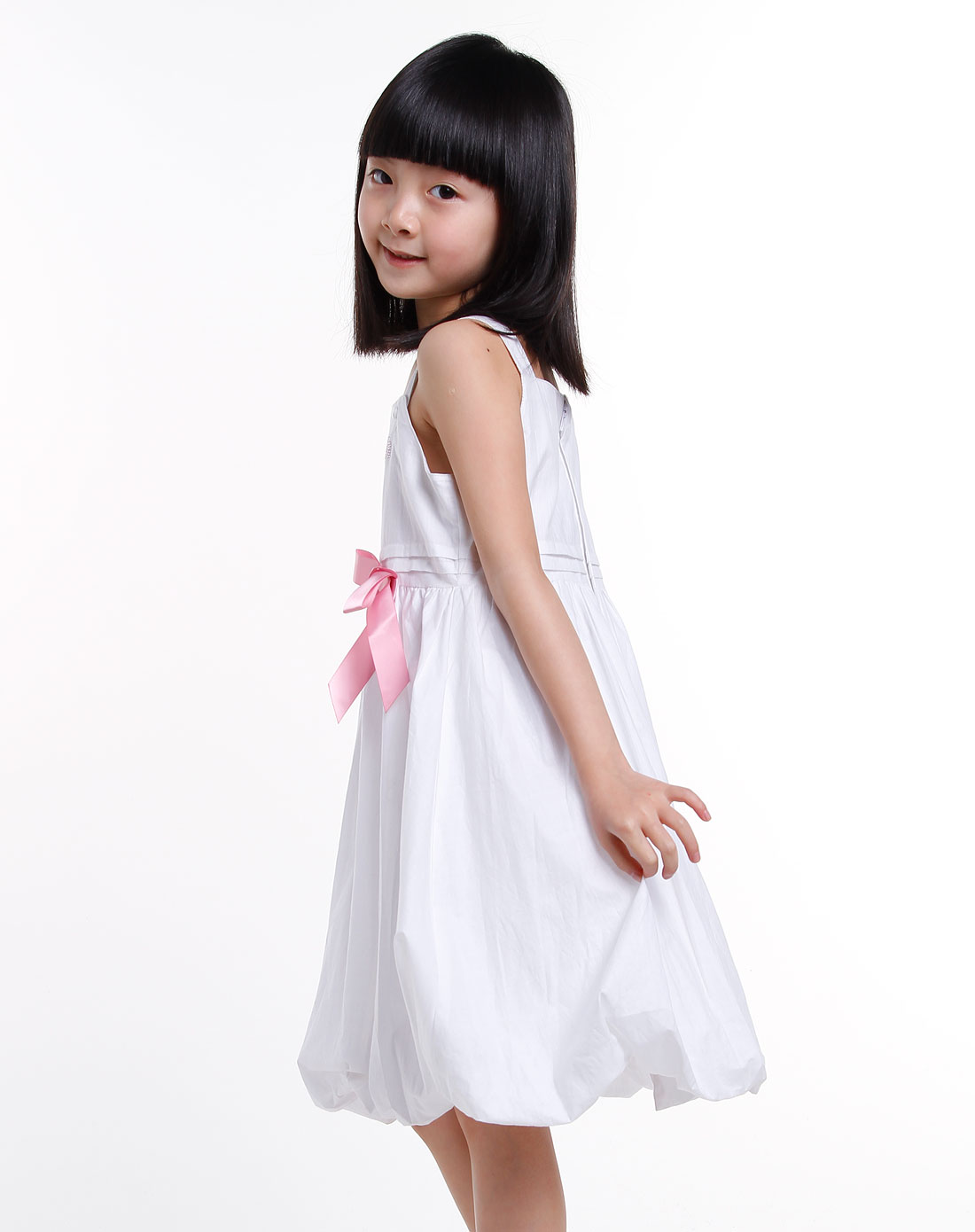 柏迪小熊bodi bear-女童白色镶石字母吊带连衣裙