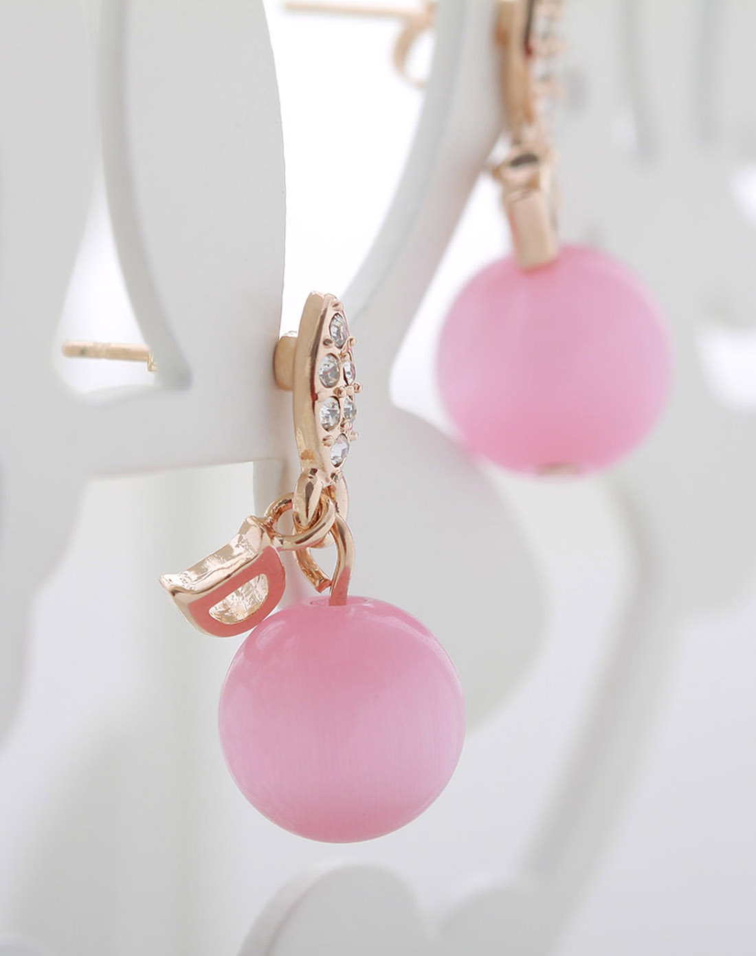 猫眼石波西米亚相守粉色耳环
