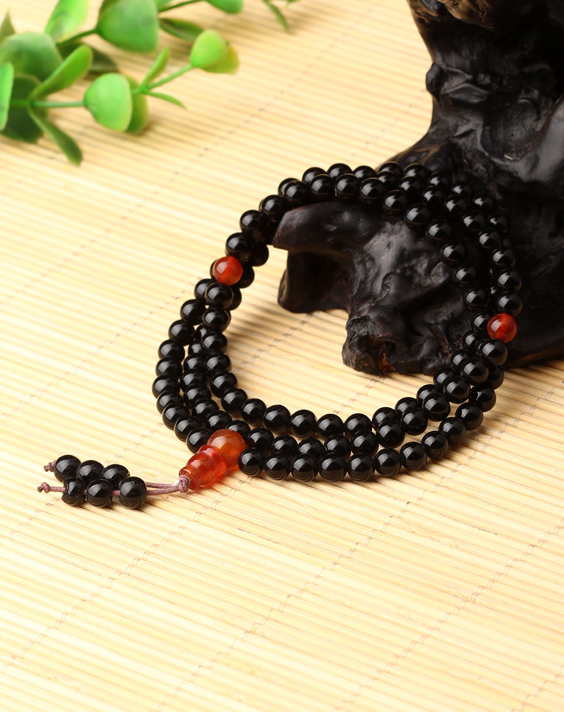 天然黑色玛瑙红色佛头108颗佛珠附证书