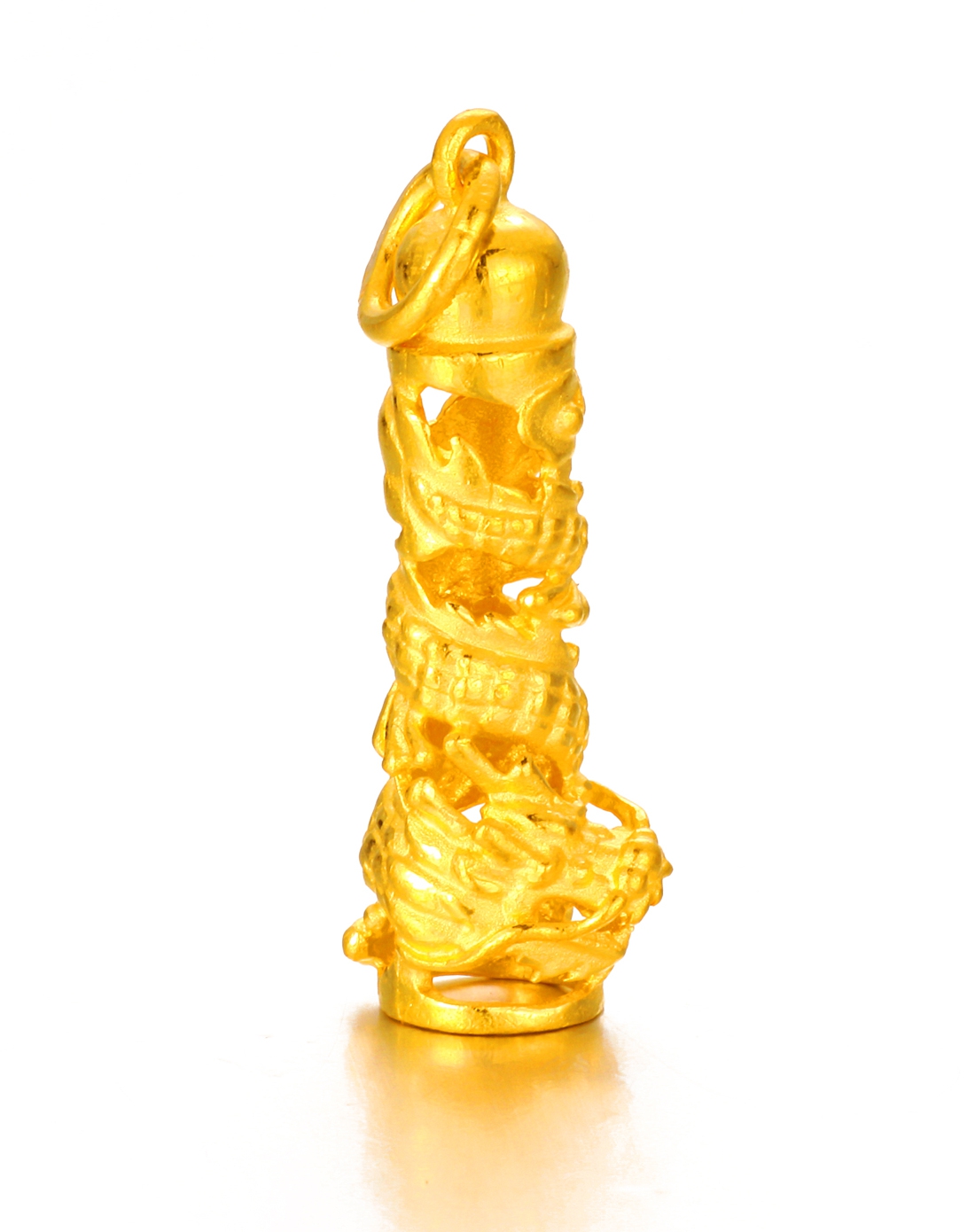 千足黄金吊坠 浮雕龙拄