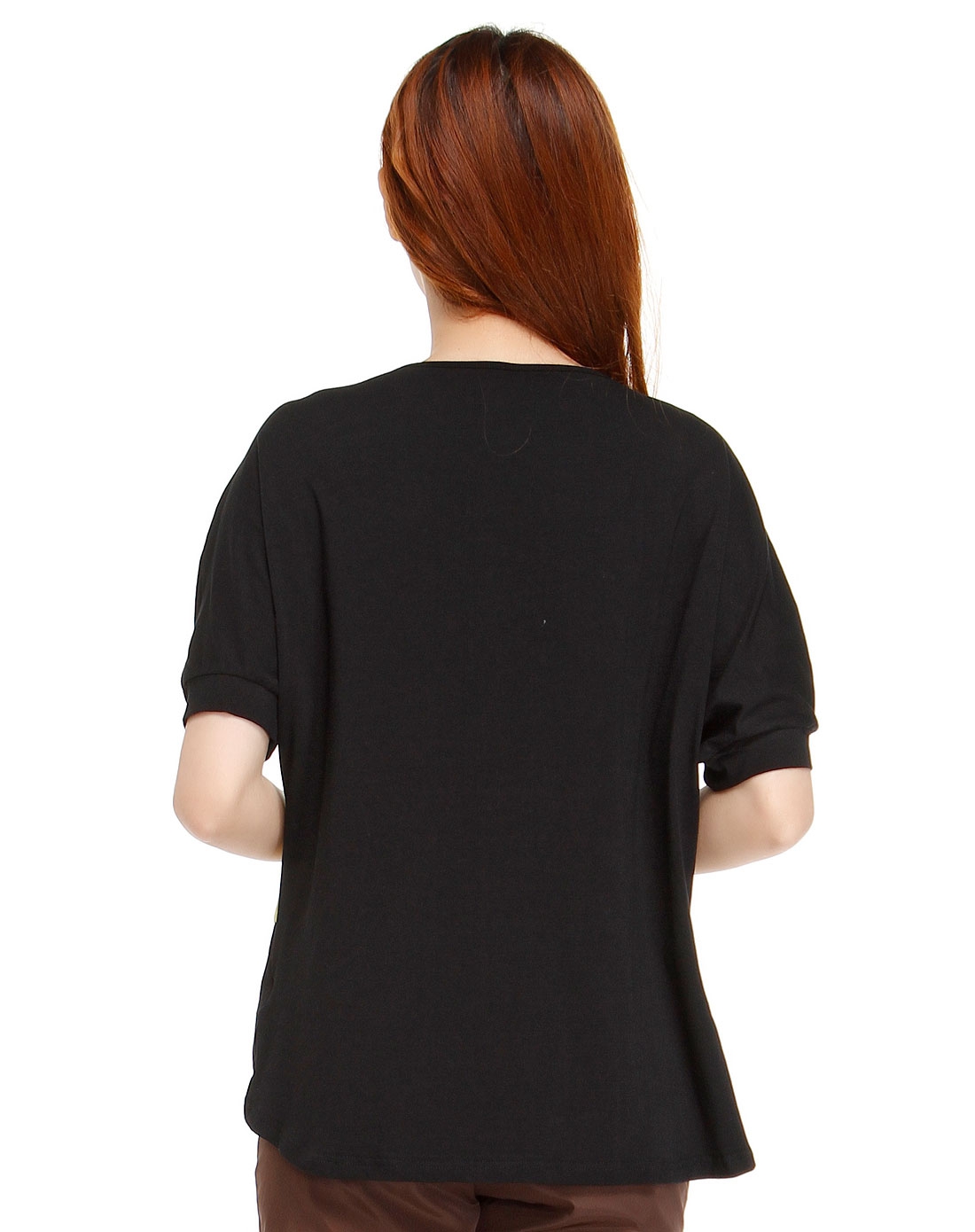 拼接个性休闲黄黑色短袖上衣