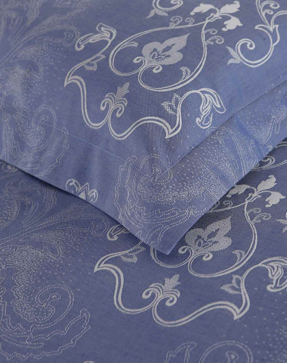 1.8m床四季可用生态苎麻色织提花四件套-扇舞丹青(蓝色)