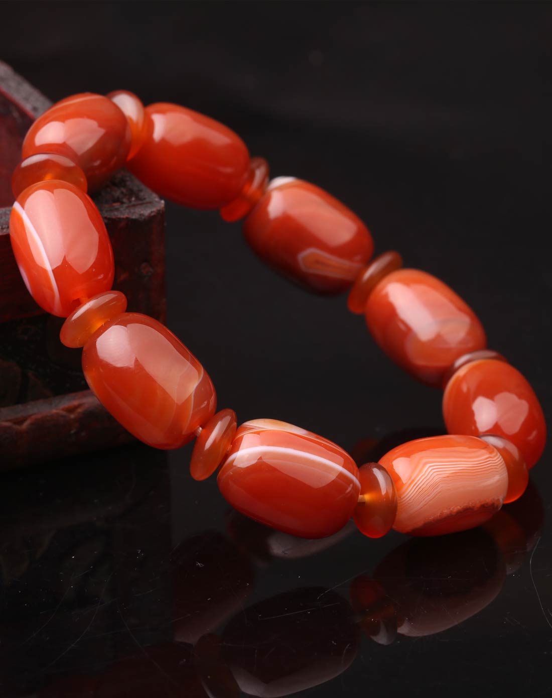 天然蚕丝玛瑙天珠手链红色