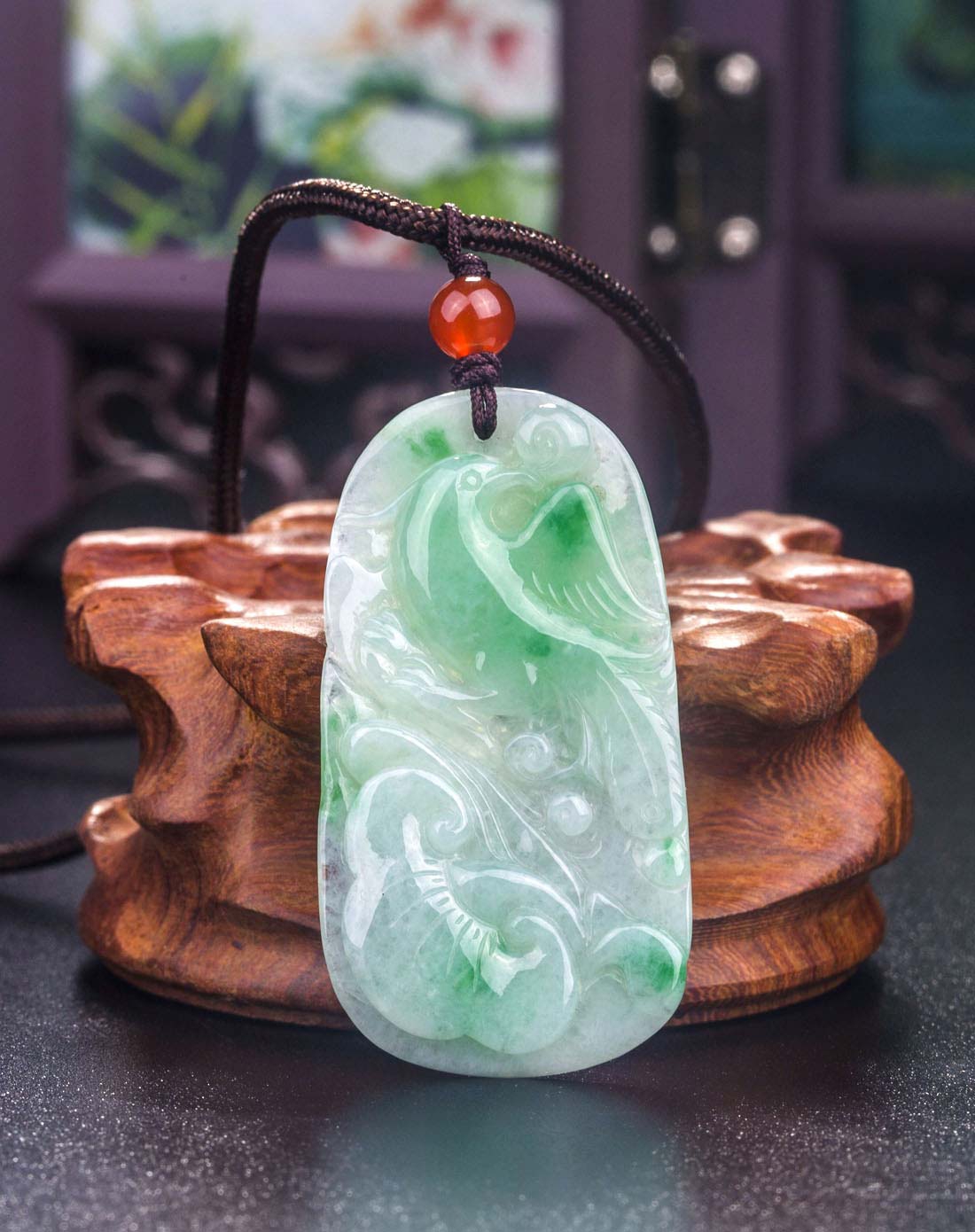 冰糯种飘阳绿如意凤凰挂件吊坠极品天然翡翠a货(附国检证书)