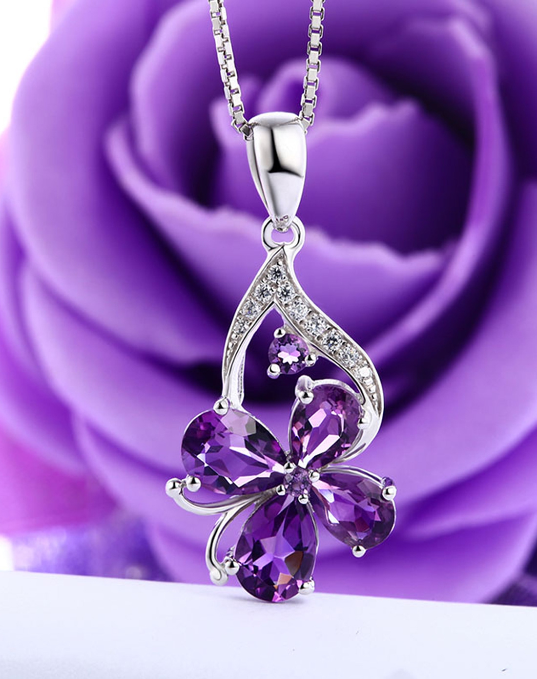 925银紫水晶四叶草吊坠