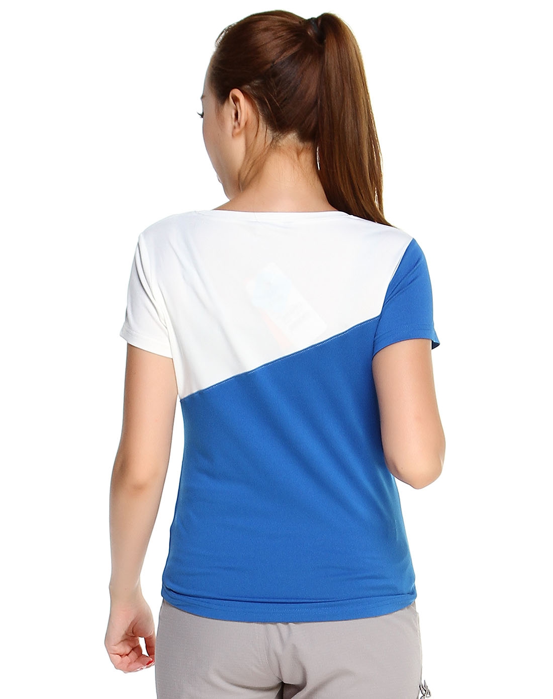 拼接蓝白色圆领速干短袖t恤