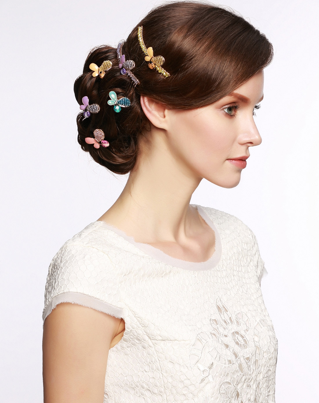 黄色浪漫蝴蝶盘发u型发簪