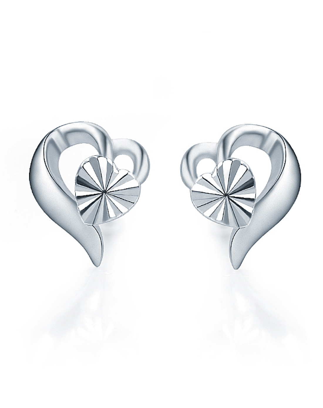 简约浪漫心形pt950铂金/白金耳钉